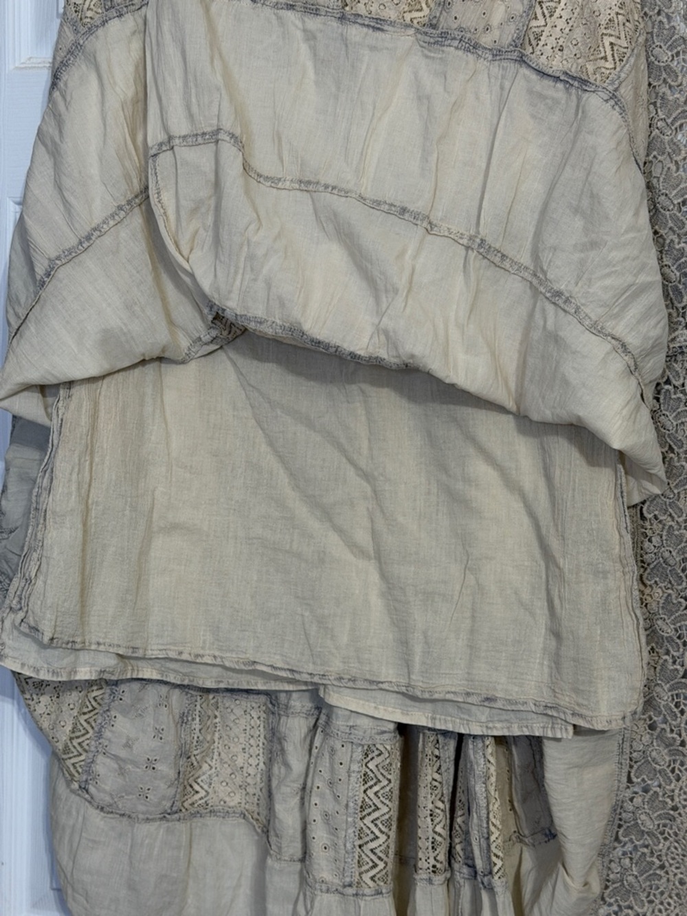 Neutral Tiered Lace-Trim Maxi Skirt with Drawstring Waist - Picture 5 of 5